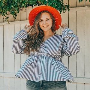 BOOHOO PLUS BLUE STRIPE LONG SLEEVE SHIRT